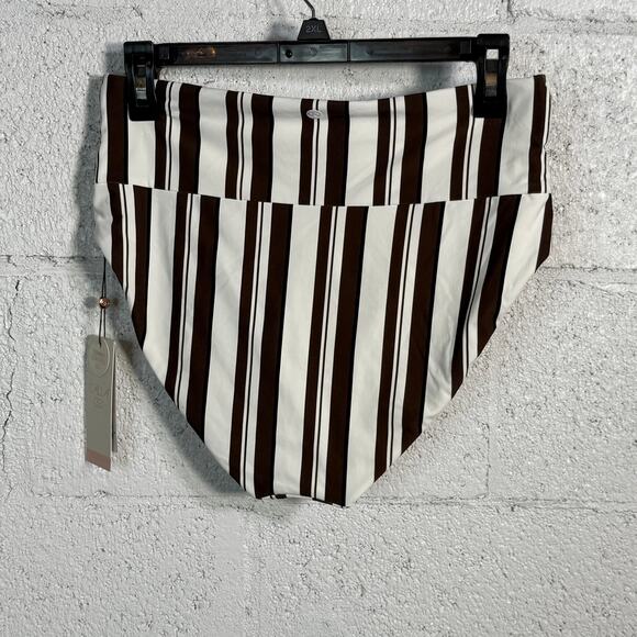 CALIA Women's High Rise Shirred V Front Swim Bottoms, stripped Medium - Picture 3 of 6